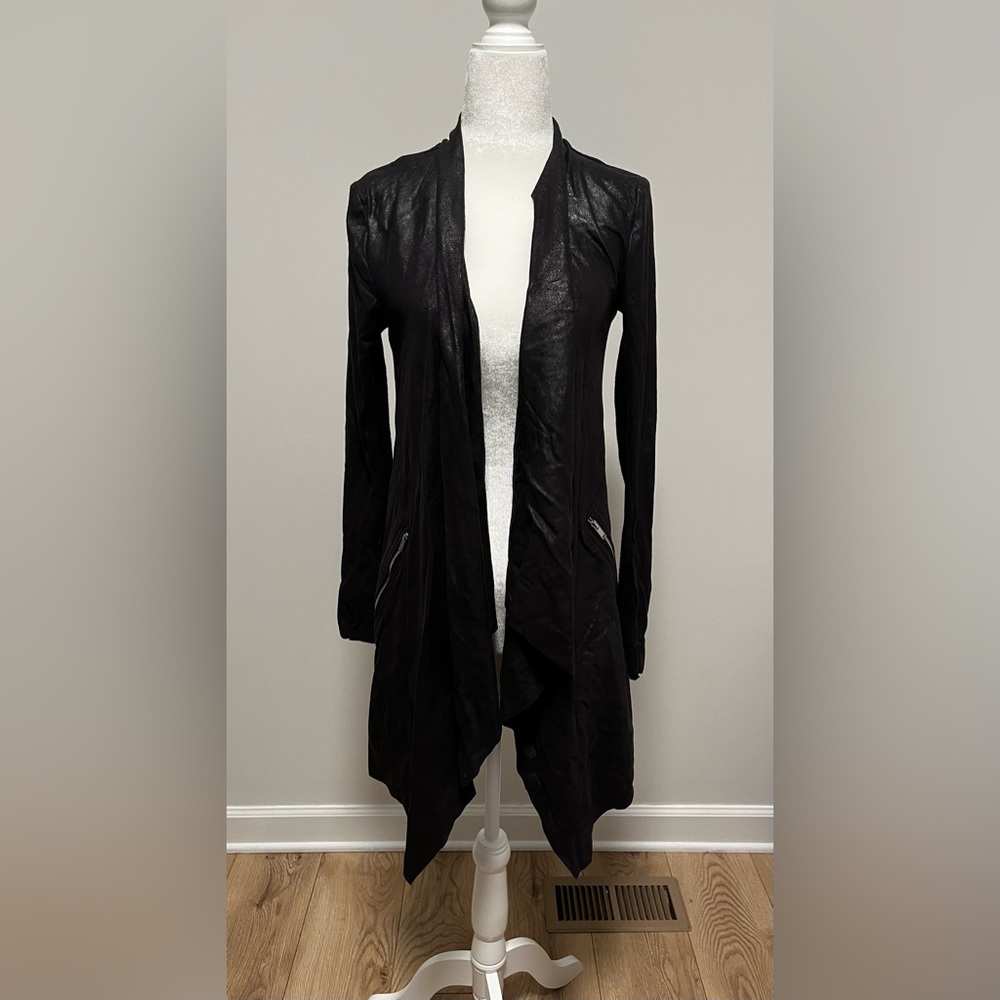 Black faux suede cardigan with pockets
